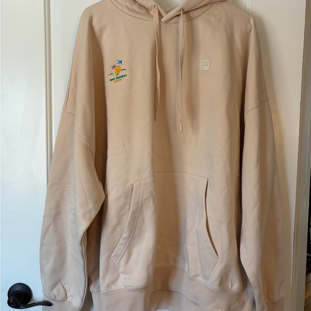 Fila Men's Tan Hoodie with BNP Paribas Open logo.